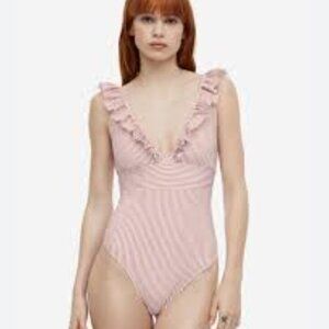 H & M Padded-Cup Red Striped Swimsuit NWT Size Large